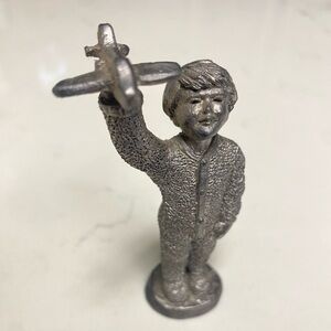 Michael Ricker Pewter Boy With Toy Airplane Handcrafted In USA - Numbered